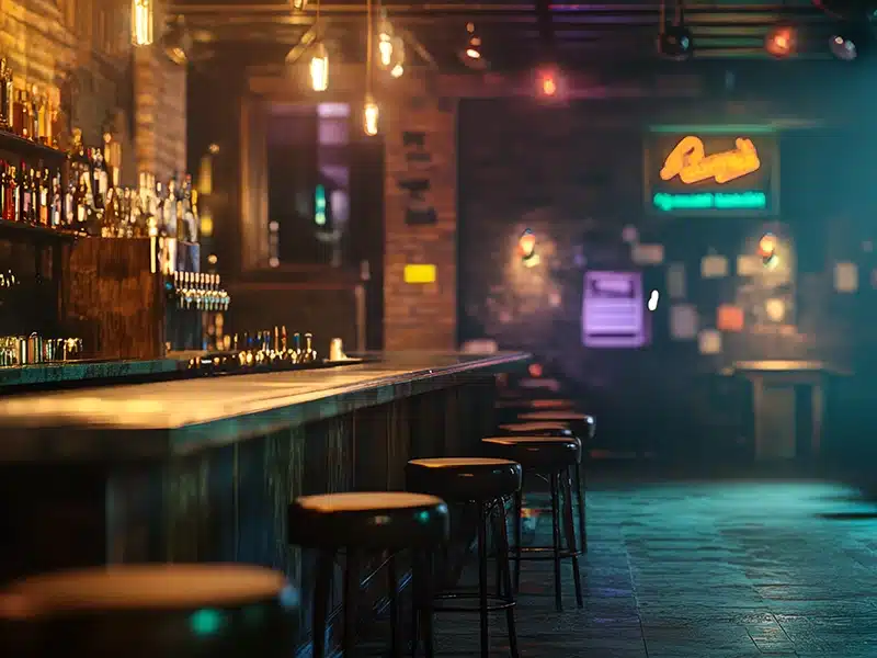 Interior moody bar with neon lights