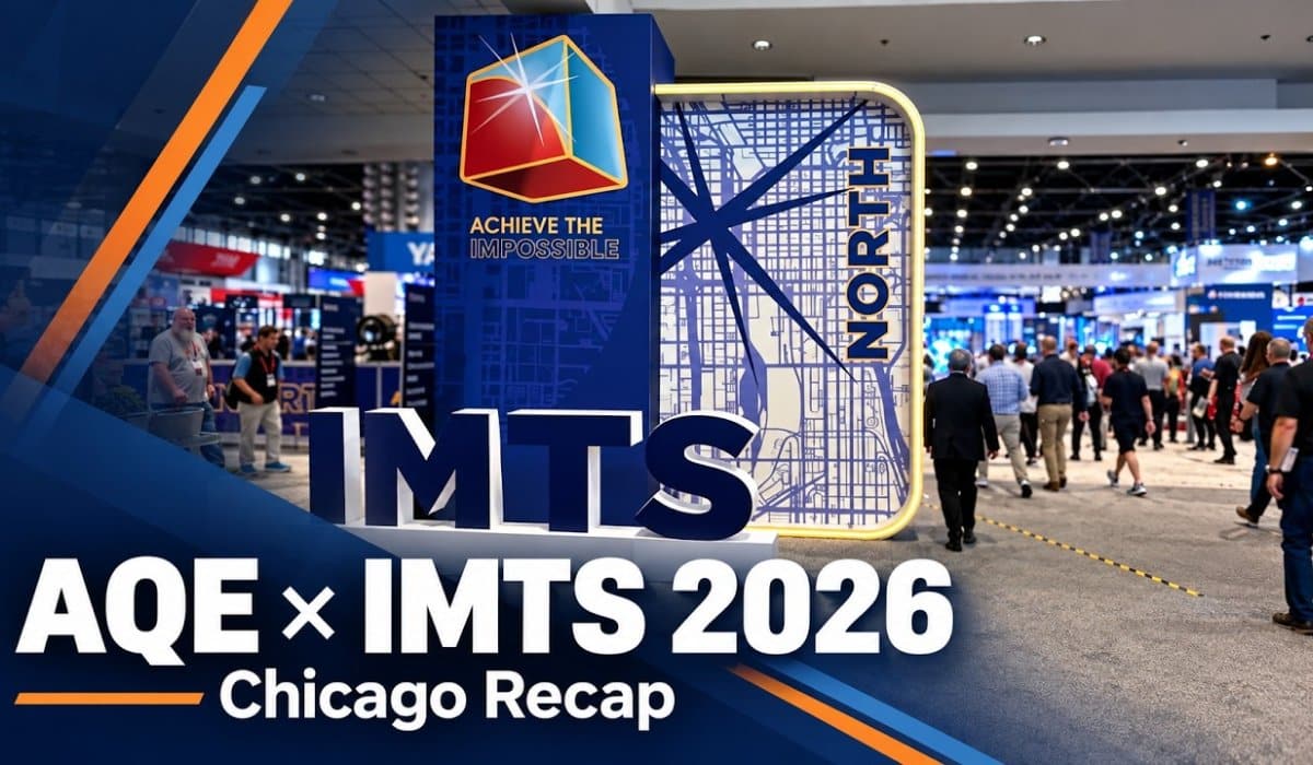AQE x IMTS 2026 Chicago recap video thumbnail showing the IMTS show floor